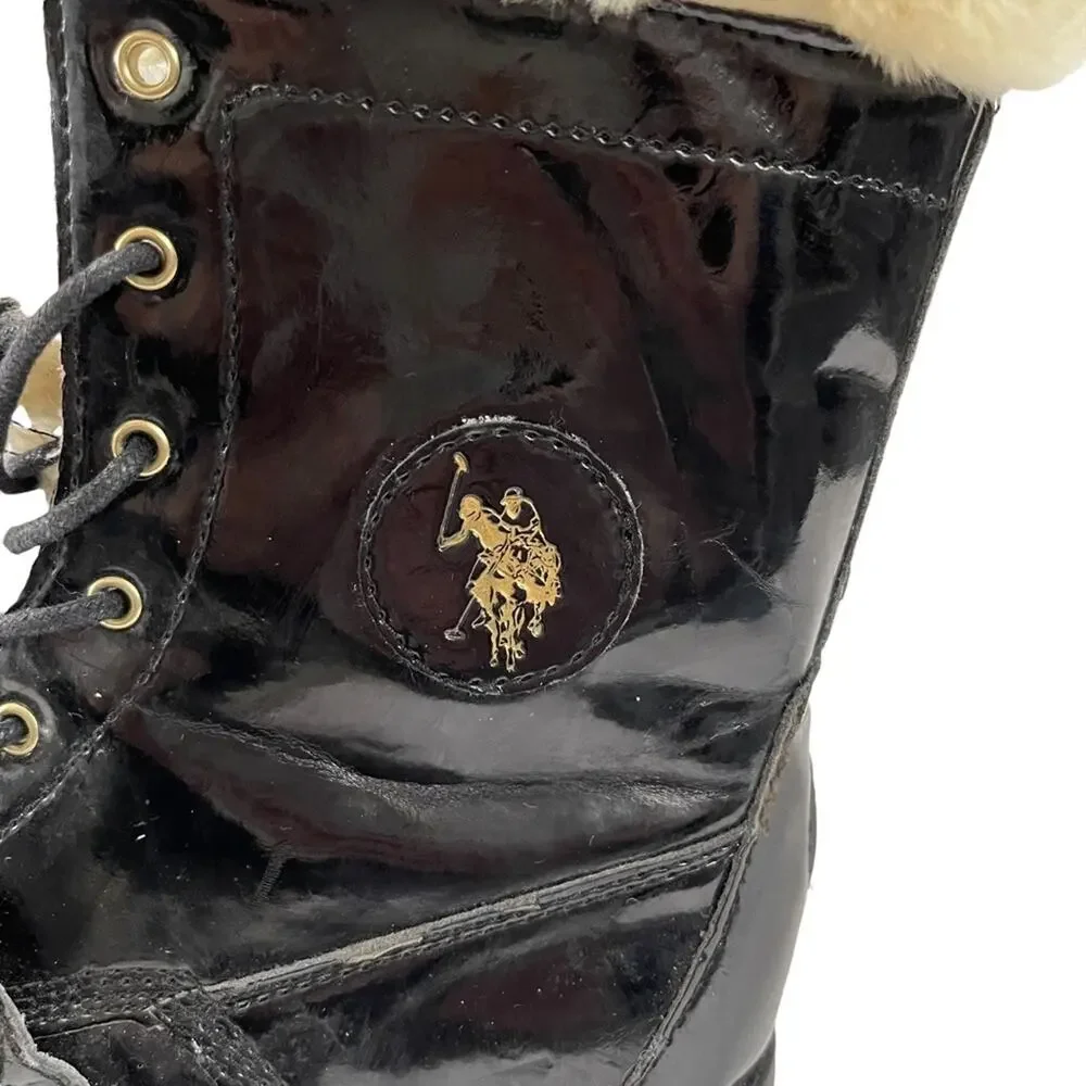 US Polo Assn Madison Black And Cream Faux Fur Lined Boots - Picture 2 of 10